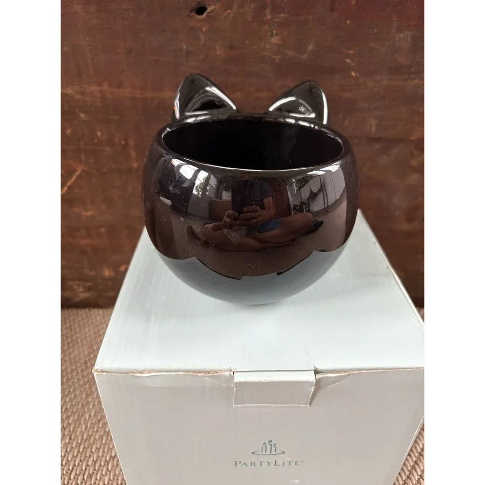 PartyLite Sly Black Cat‎ Candle Holder Ceramic Halloween P90510 - Picture 4 of 7